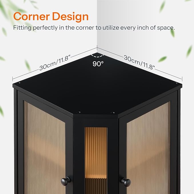 HOOBRO Bamboo Bread Box, Kitchen Countertop Corner Bread Box, Large Capacity 2-Tier Bread Container, Bread Storage Container with Dual Rippled Acrylic Doors, for Kitchen Food Storage, Black BK12MB01