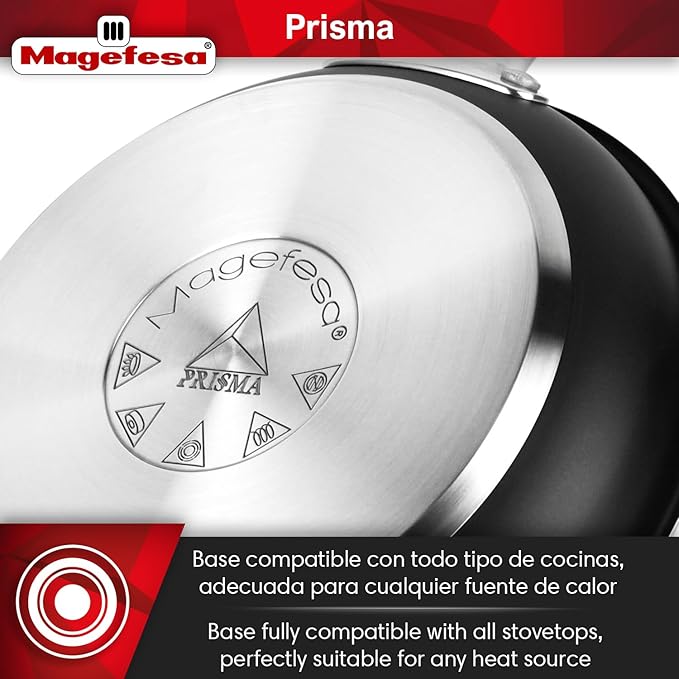 Magefesa Prisma 7.9-Inch Frying Pan, 18/10 Stainless Steel, Triple-Layer Nonstick, Works on All Stovetops Including Induction, Oven Safe to 392°F, Dishwasher Safe, Durable Skillet