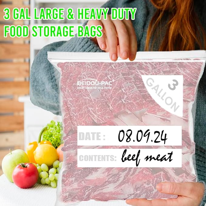 3 Gallon Large Plastic Bags with Zipper Top, | 50 Count | 2 Mil | 16" x 18" | Heavy-Duty Reusable Clear Freezer Storage Bags