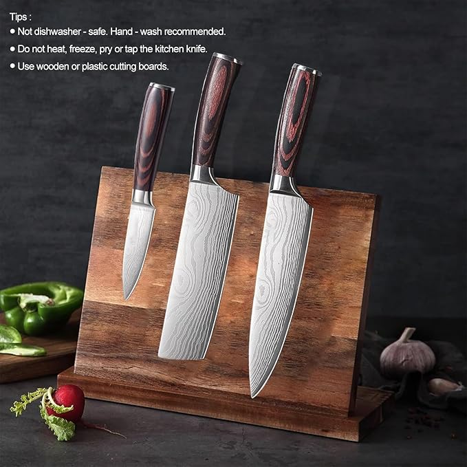 3 PCS Japanese Chef Knife Set – High Carbon Stainless Steel Nakiri Knives, Ultra Sharp Chef Knives, Multi-purpose Kitchen Knives for Precise Cutting, with Stylish Gift Box