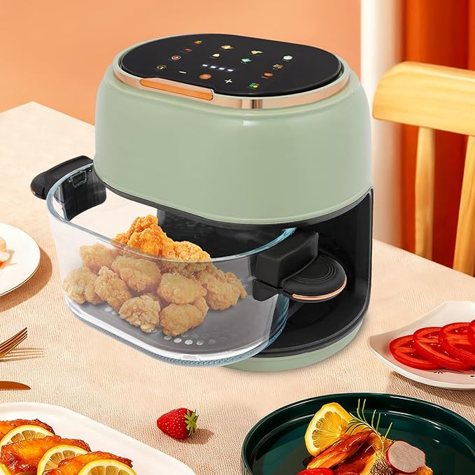 4.2 Quart Glass Air Fryer 1350W Air Fryer Glass with Touch Control & 176-374 ℉ Adjustable Temp & 120-Minute Timer & Baking Tray for French Fries Chicken Steak Wings Bread