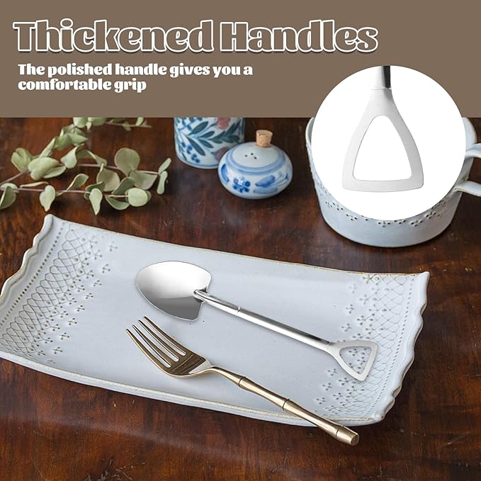 QTLCOHD 100 Pcs Shovel Spoons - 6 Inch Metal Mini Shovel Shaped Spoon Bulk for Desserts, Cupcake, Tea, Appetizer, Halloween Party, Silver