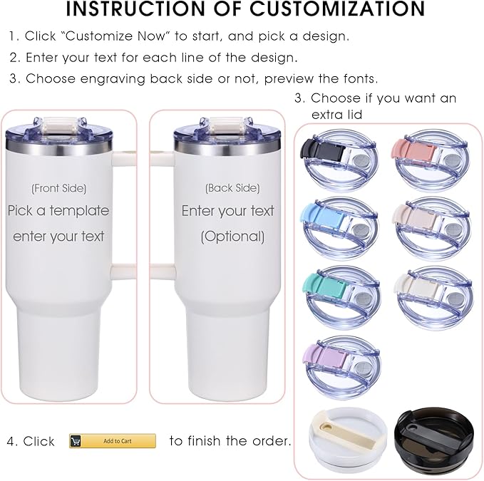 iProductsUS Personalized 40oz Tumbler with Handle & Straw Christmas Gift for Mom & Wife! Custom Engraved Name and 40+ Designs, Spill-Proof Lid, Insulated Travel Coffee Mug! (Champagne White)