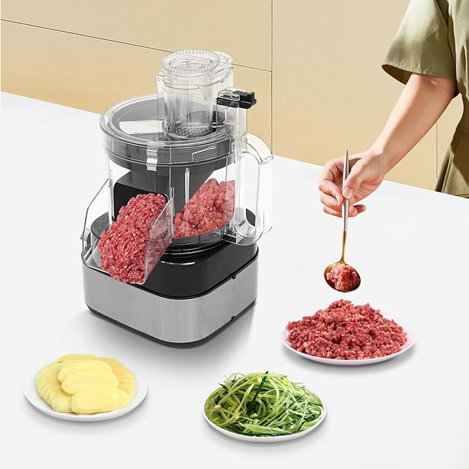 5-in-1 Electric Vegetable Chopper, 110V 600W Food Processor with 5 Blades, Dice Shred Slice Grind Professional Veggie Shredder Multifunctional Meat Grinder Blender for Home Commercial Use