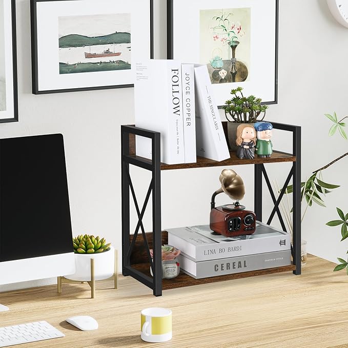 YINMIT Countertop Shelf Organizer,Coffee Bar Accessories,Spice Rack,Coffee Counter Shelf,2 Tier Coffee Organizer Station for Mugs,Cups,Cream,Syrup(Rustic Brown,Large)