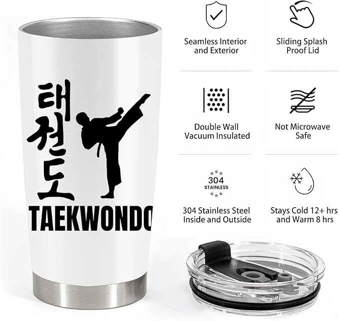 Taekwondo Gifts, Taekwondo Gifts for Boys, 20oz Stainless Steel Tumbler with Lid Straw