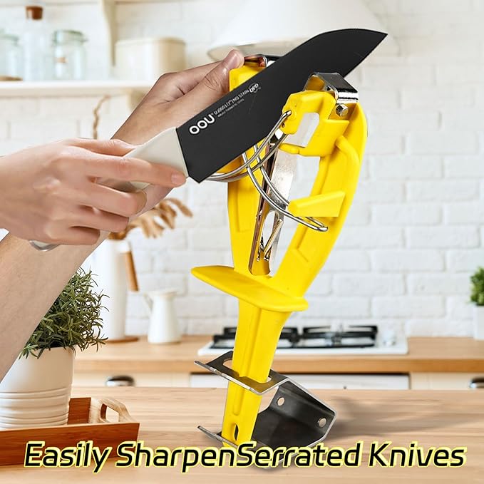 Stainless Steel Knife Sharpener Tool with Bracket, Maintenance Sharpening Tool for Kitchen Abattoirs Knives Helps Repair Sharpens (Yellow)