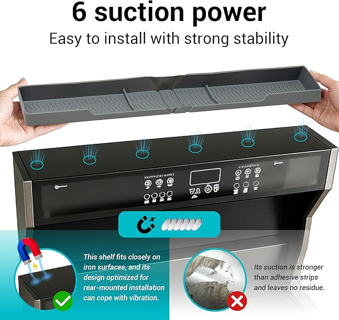 30" Stove Top Shelf, Soft and Heat Resistant,With 6 Suction Points,Fixed 3 Compartment Design For Storing Spices And Cooking Tools, Space Saving, Suitable For The Back Of The Stove,Grey.