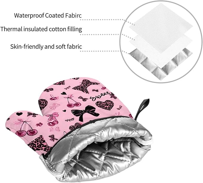 Oven Mitts Lovely Pink Heat Resistant Silicone Oven Mitts Set of 4,Oven Gloves for Cooking BBQ, Suitable for Barbecues Baking Cooking Microwave Cooking Gift