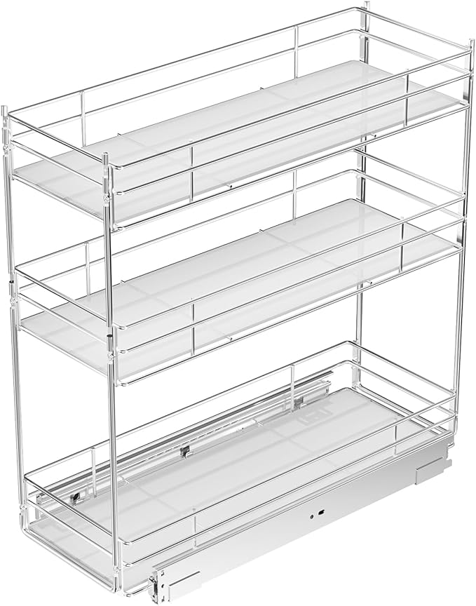 Pull Out Spice Rack Cabinet Organizer (8" W X 20½" D),3 Tier Slide Out Drawer for Narrow Cabinet, Pull Out Shelves Under Cabinet Storage for Kitchen