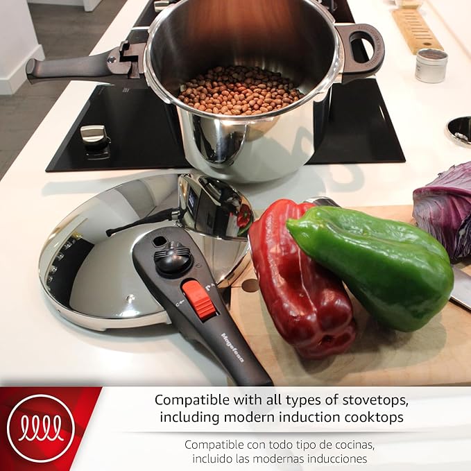 MAGEFESA Practika Plus 3.4-Quart Pressure Cooker – 18/10 Stainless Steel, Induction Compatible, 5-Layer Heat Diffuser Bottom, 5 Safety Systems, Even Heat Distribution