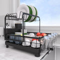 Runnatal 2-Tier Dish Drying Rack, Large Dish Rack with Drainboard Set, Detachable 4-in-1 Large Capacity Dish Drainer Over The Sink Anti-Rust for Kitchen Counter, Black