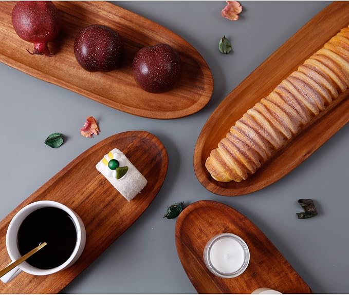 Wooden Serving Tray with Handle 1pcs Serving Plates for Meal Christmas Dinner Plates 16.5" Med-Size Wood Cheese Charcuterie Board for Food Meat Acacia Wood Platers for Bread Appetizer Snack