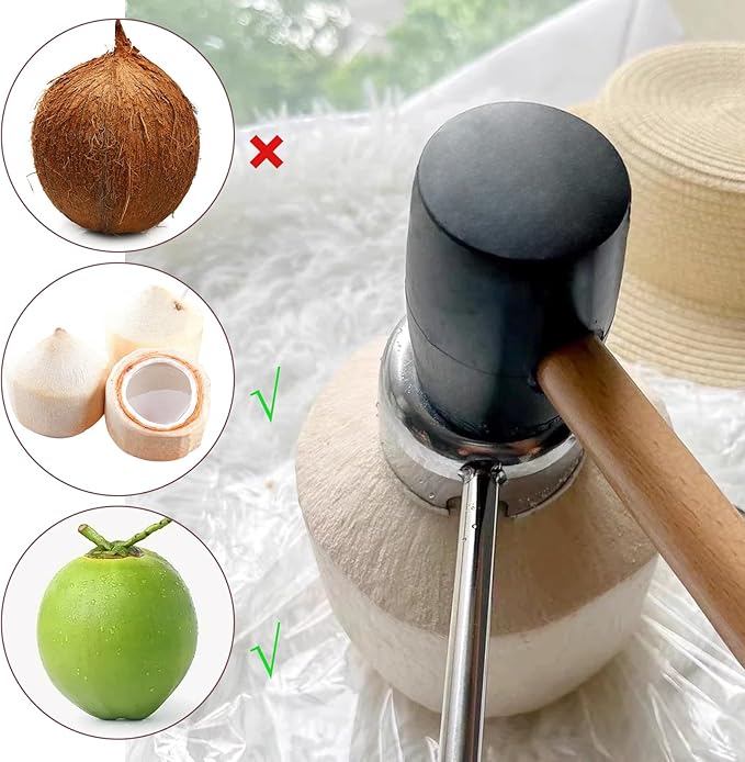 Coconut Opener Tool Set,Food Grade Coconut Opener,Coconut Scraper for Kitchens,Picnics and Beach Vacations