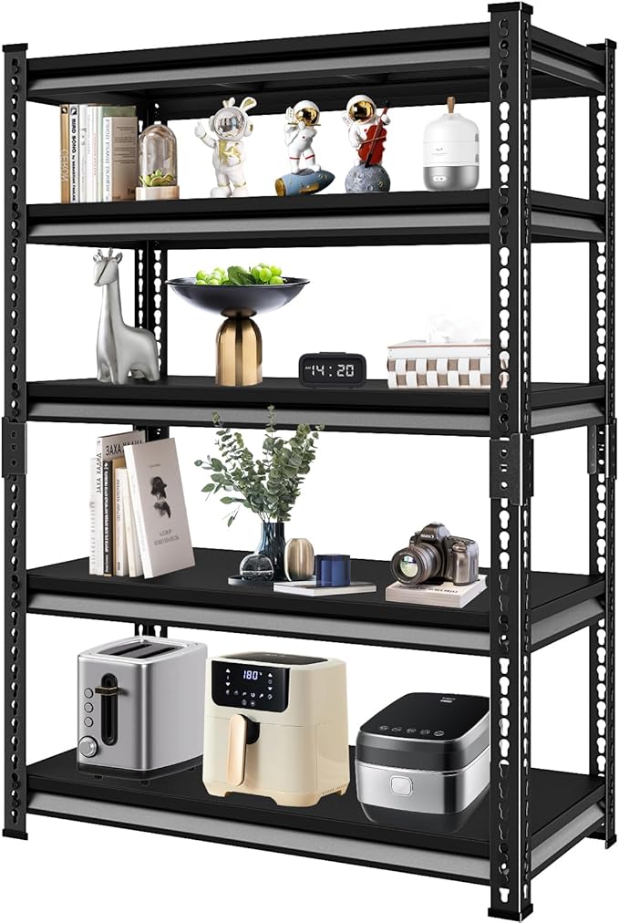 40''W Utility Garage Shelves: 2,000Lbs Heavy Duty Steel Metal Adjustable Shelving Storage Industrial Rack Units 5 Tier Black 40" W x 16" D x 78" H
