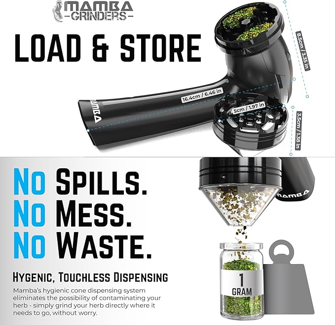 Mamba Original 1g Black USB Electric Herb Grinder. Small Portable Metal Herbal Machine & Spice Mill for the Kitchen