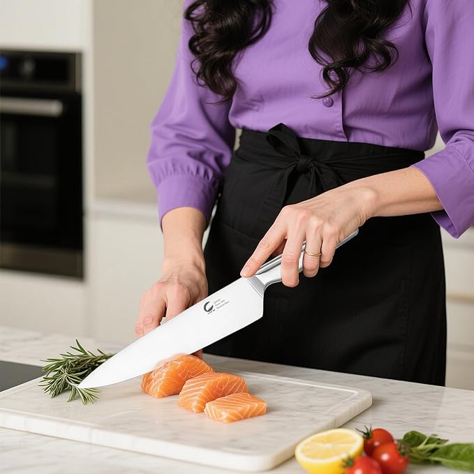 6-Piece Kitchen Knife Set with Ventilated Knife Block – High Carbon Stainless Steel Culinary Knives, Dishwasher Safe, Professional Cooking Knife Set (Chef/Slicer/Bread/Utility/Paring)