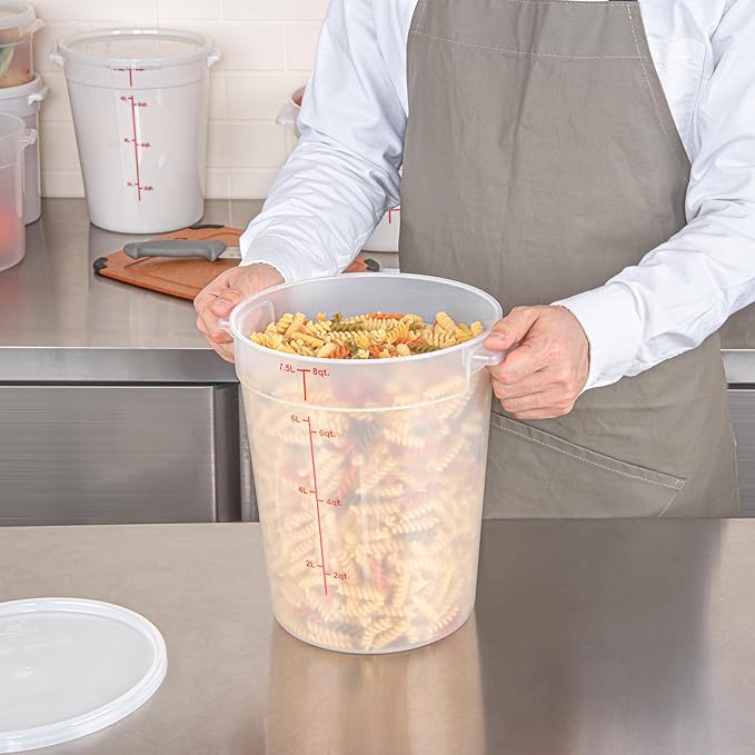 Restaurantware-Met Lux 8 Quart Food Storage Containers, 10 Translucent Storage Containers - Lids Sold Separately, Red Volume Markers, Dishwashable Containers, Side Handles, For Storing Foods