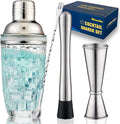 Cocktail Shaker Set- Includes Jigger, Mixing Spoon, and Muddler - Perfect for Home Bar Accessories, Perfect for Making Cocktails and Protein Shakes(Sliver)