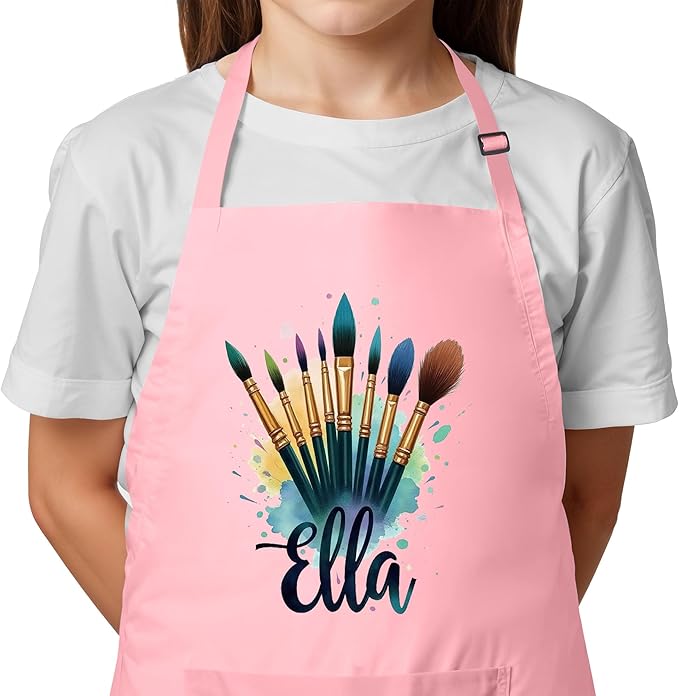 Kids Craft Apron with Custom Name for Painting and Arts – Personalized Apron, Great Christmas Stocking Stuffer or Gift Idea