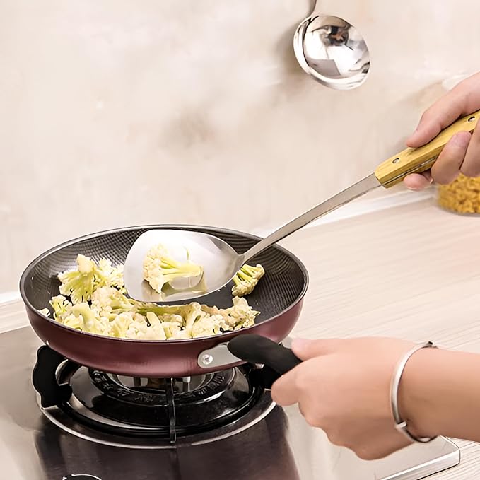 FJNATINH Wok Spatula and Ladle Skimmer Spoon - Stainless Steel Cooking Utensils Set of 3,Kitchen Wok Utensils Set