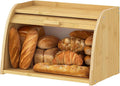 Bread box for kitchen countertop, Bamboo bread storage, Roll-Top bread container, Farmhouse bread holder for homemade bread (single layer)