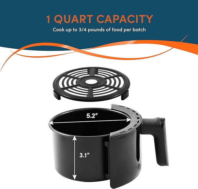 Elite Gourmet EAF-1121X Personal 1.1 Qt. Compact Space Saving Electric Hot Air Fryer Oil-Less Healthy Cooker, Timer & Temperature Controls, 1000W Black