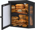 Corner Bread Box for Kitchen Countertop,Bread Storage for Homemade Bread, Double Layer Large Bamboo Kitchen Storage Bin with Window (Black, Medium)