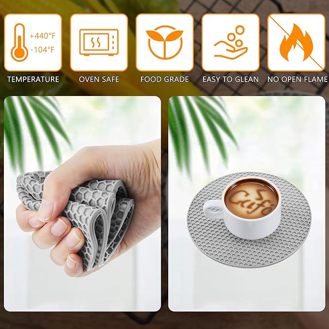 Dandat 24 Pcs Silicone Trivets Mats Bulk Silicone Pot Holders Hot Dishes Multipurpose Non Slip Hot Pads Heat Resistant Mat for Kitchen Countertops Table Restaurants Church Gatherings(Gray, Black)