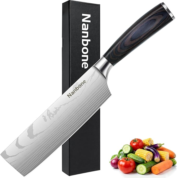 Nakiri Knife 7 Inch Sharp Meat Cleaver and Vegetable Kitchen Knife Damascus Asian Chef Knife for Home and Kitchen with Ergonomic Handle High Carbon Stainless Steel knife Chef Cooking Gift
