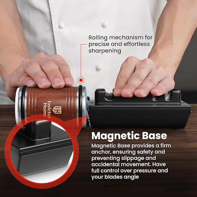 Rolling Knife Sharpener Kit with Diamond & Ceramic Disc Tumbler Knife Sharpener -+ Magnetic Base for Kitchen Knives with 15° & 20° Angles - Sharpening Kit - Sharpeners