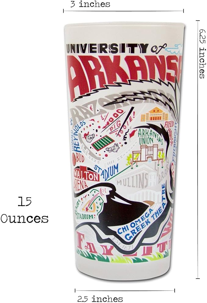Catstudio Drinking Glass, University of Arkansas Glass Cup for Kitchen, 15oz Dishwasher Safe Tumbler for UA Alumni