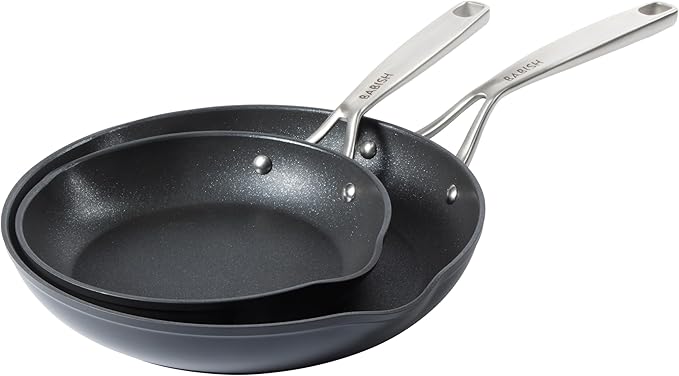 Babish 2 Piece 8 and 10 Inch Fry Pan Hard Anodized Laser Titanium Forever Non Stick Technology Durable Frying Pans Set - Black