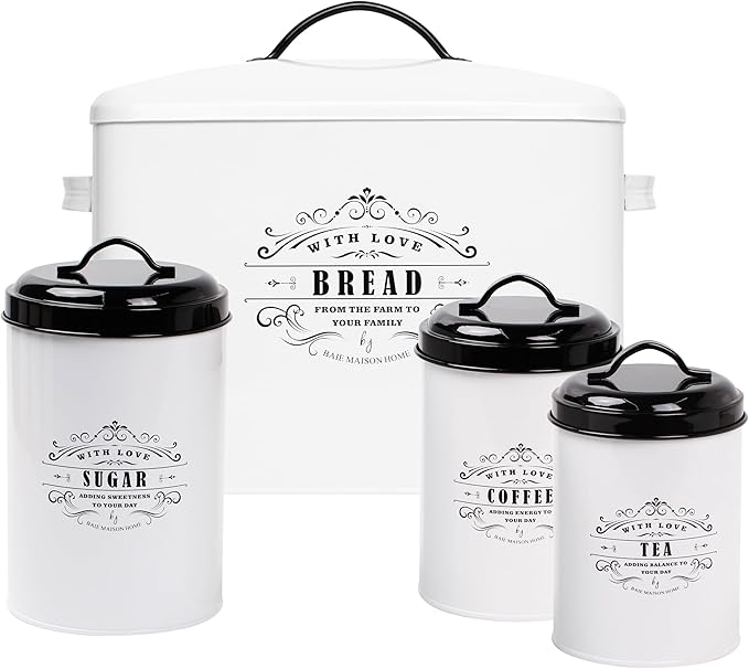 Baie Maison White Farmhouse Bread Box & Canister Set (Bread Box & Canister Set)