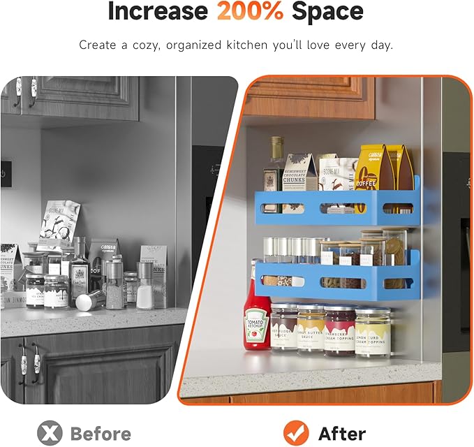4 Pack Magnetic Spice Rack for Refrigerator, Spice Rack Organizer, Moveable Magnetic Shelf Fridge Organizer with 4 Hooks for Kitchen and Oven Organization, Blue