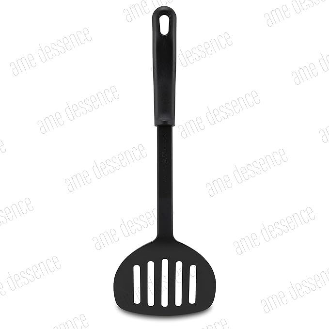 AME D'ESSENCE Turner Round Slotted Spatula 12 inch Black Nylon 410ºF Heat Resistant Spatula with Ergonomic Handle Kitchen Gadgets for Frying