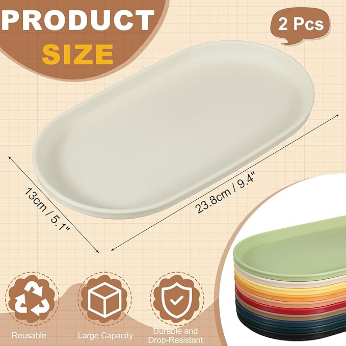 uxcell 2Pcs Fast Food Serving Trays, 9.4x5.1 Oval Reusable Restaurant Serving Trays for Kitchen Restaurant Coffee Fruit Burger Lunch Dessert, Cream White
