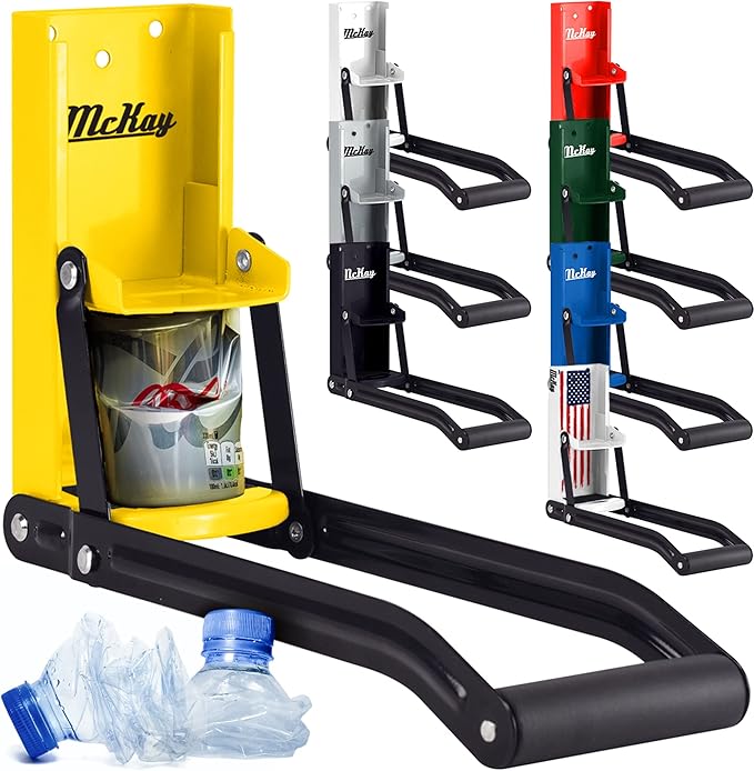 Mckay 16 Oz. and 12 Oz. Metal Can Crusher, Can Crusher Wall Mounted, Can Crushers for Recycling Wall-Mounted Smasher for Aluminum Seltzer, Soda, Beer Cans and Bottles, Gadgets for Home - Yellow