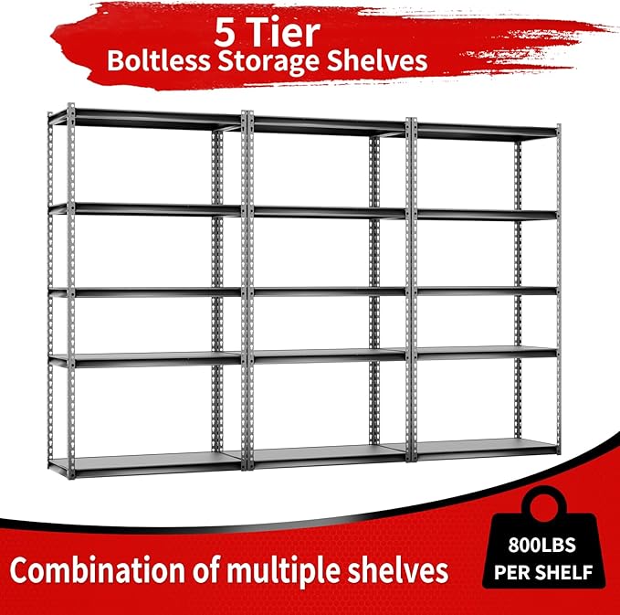 The Atlas 36" W Laminated Heavy Duty Metal Shelving Unit 4000 Lbs Boltless Garage Storage Shelves Utility Rack Shelf Warehouse Pantry Shed 36" W x 18" D x 72" H, Dark Gray
