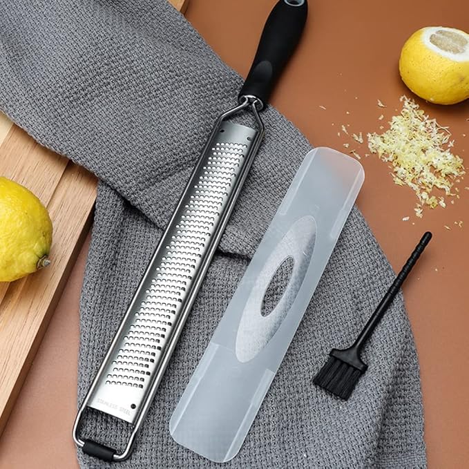 Lemon Citrus Grater,Stainless Steel Cheese Grater with Protective Cover and Brush Perfect Kitchen Tool for Ginger Garlic Oranges Vegetables Fruits(COLOR:Silver+Black)