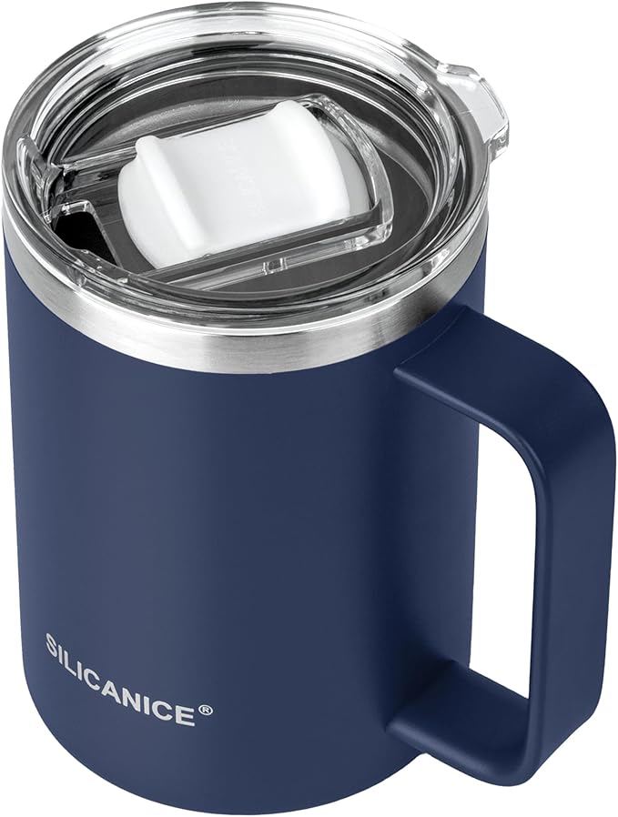 14/24oz Insulated Coffee Mug Cup With Handle, 304 Stainless Steel Vacuum Insulation, Tritan Detachable Slider Lid, BPA Free, Dishwasher Safe - Office & Home - Navy
