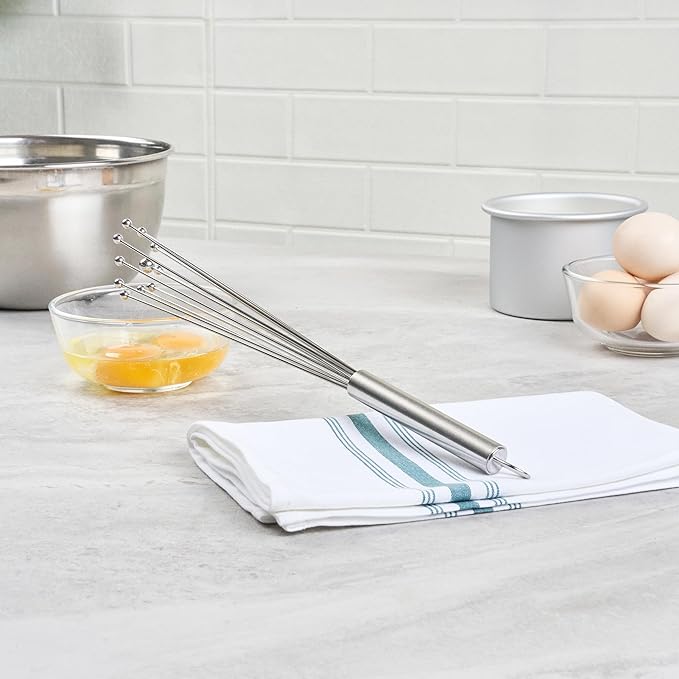 Restaurantware 12.5 in Stainless Steel Ball Whisk - German Standard Egg Beater with Ergonomic Handle, Dishwasher Safe - Manual Mixer Cooking Whisk for Baking, Stirring, Sauces, Beating