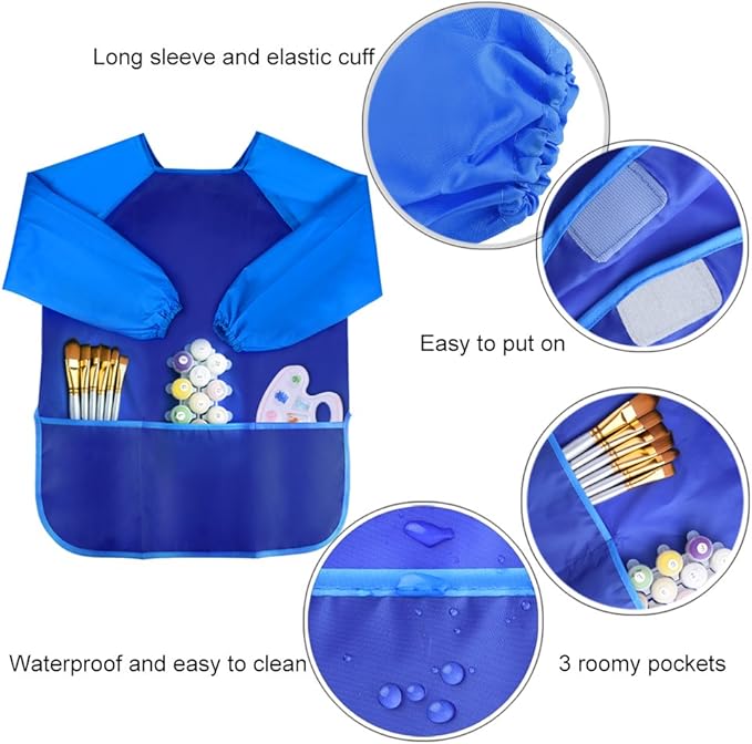 KUUQA Waterproof Children Art Smock Kids Art Aprons, Painting Supplies (Paints and brushes not included)