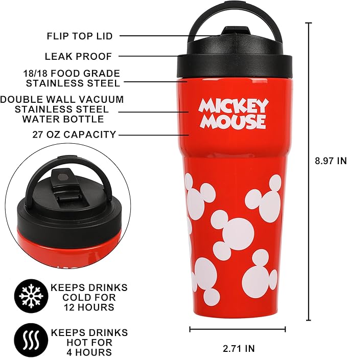 Bioworld Mickey Mouse Character Print 27 Oz Travel Coffee Tumbler