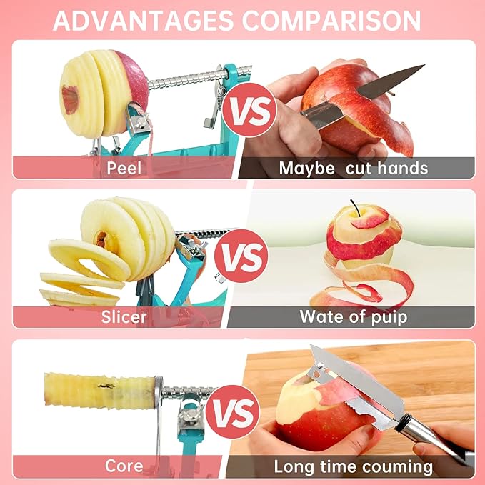 Apple Peeler, Slicer Corer Potato Peelers 3 In 1, Stainless Steel Heavy Duty with Suction Cup Base (Blue)