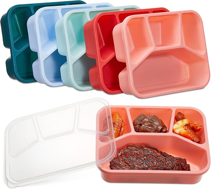 Honeydak 5 Pack Snack Containers 4 Compartment Bento Snack Boxes Reusable Lunchable Containers with Lids Divided Meal Prep Lunch Food Storage Box for School Work Travel(Melon,Mixed)