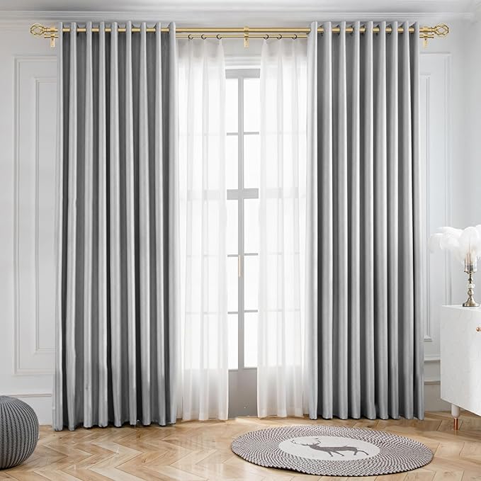 KAMANINA 1 Inch Double Curtain Rod 72 to 144 Inches (6-12 Feet), Gold Curtain Rods for Windows 66 to 120, Heavy Duty Telescoping Drapery Rod with Twisted Cage Finials