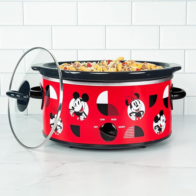 Uncanny Brands Disney Mickey and Minnie Mouse 5-Quart Slow Cooker – Officially Licensed, Removable Stoneware, Adjustable Temperature, Easy-Clean Design