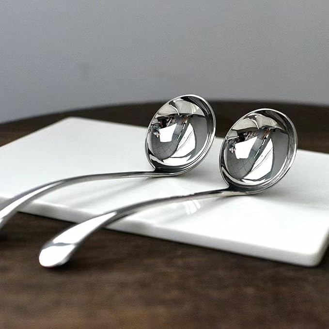 Small Ladle, Sauce - Gravy Ladle, 7.9 Inch, 18/10 Stainless Steel Small Gravy Soup Spoon for Spooning Gravies or Sauces, Set of 2(Silver）
