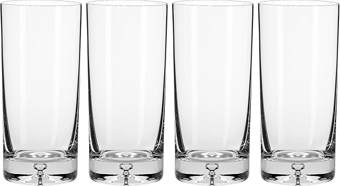 Barski Highball Tumbler - Glass - Set of 4 HB Tumblers - Hiball Glasses - with Bubble on bottom - Drinking Tumblers - for Water, Juice, Wine, Beer and Cocktails - 12 oz Made in Europe